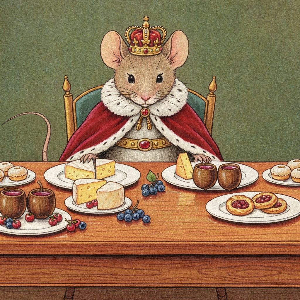 Mouse King at Grand Feast in Vintage Children's Book Style