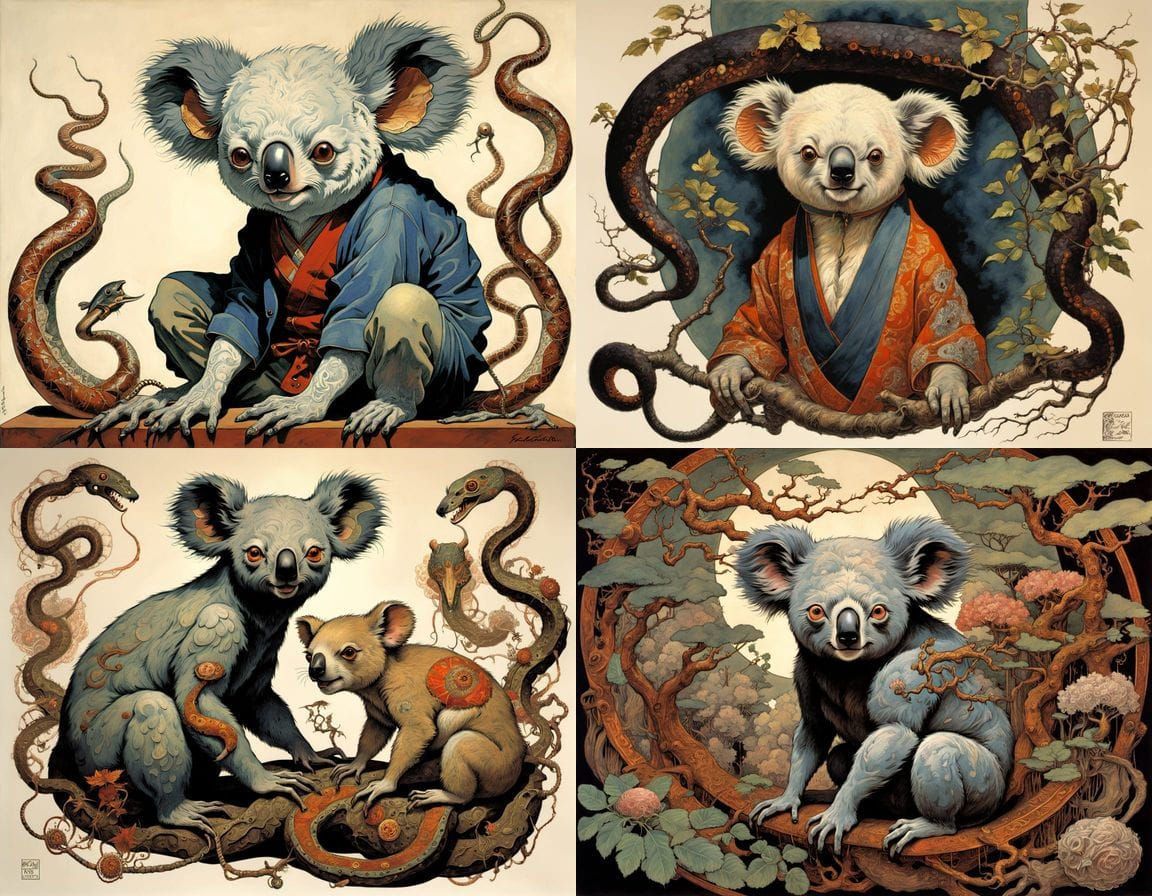 Surreal Mutant Koala Snake Hybrid in Egon Schiele Style
