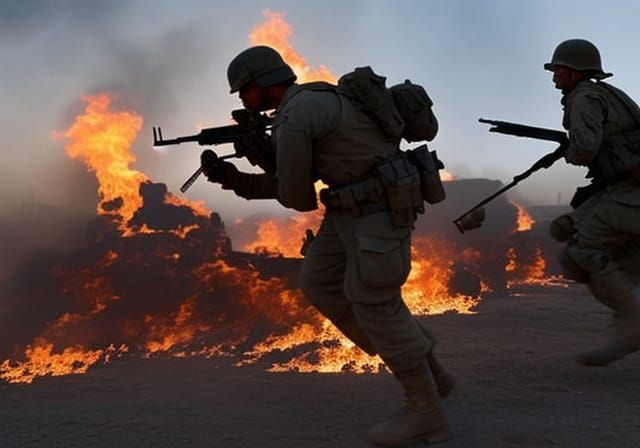 Infantryman Rescue in War-Torn Village, Photorealistic 8K