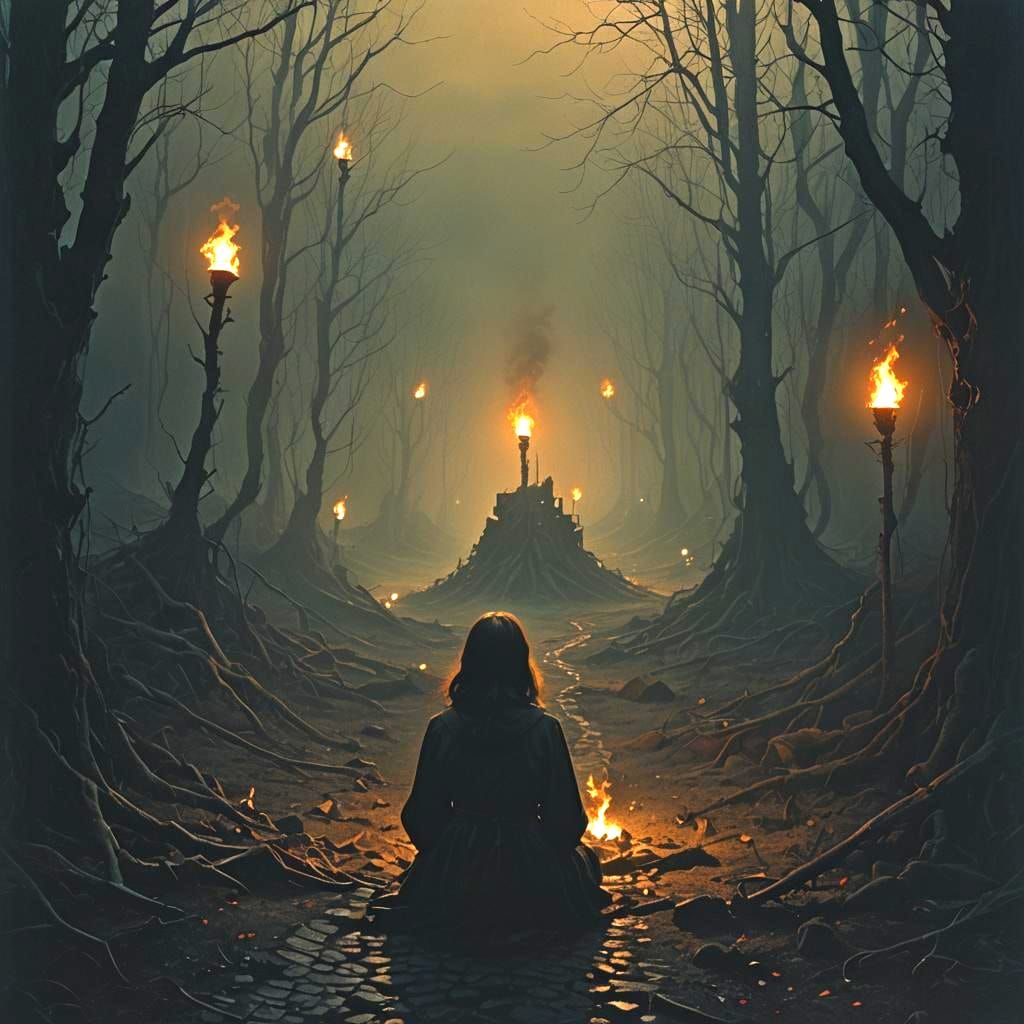 Figure Faces Dark Path of Fear