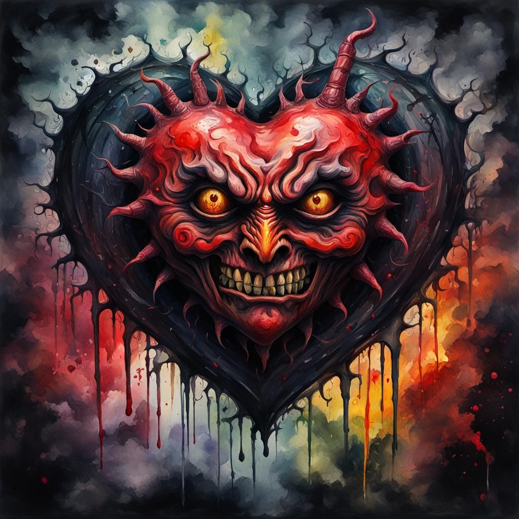 Grotesque Watercolor of an Evil Heart