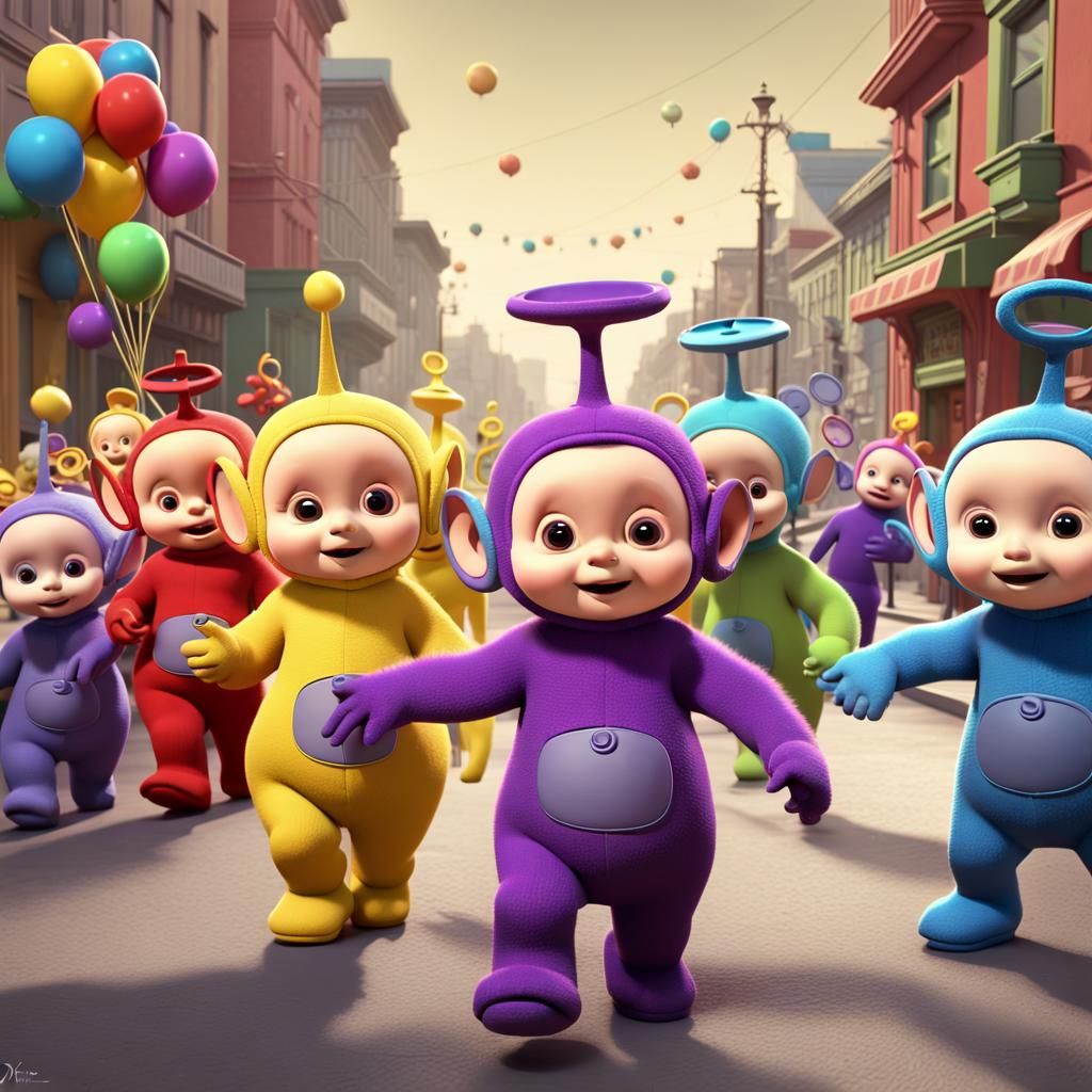 Teletubbies Parade: Pixar-Style 3D Digital Art