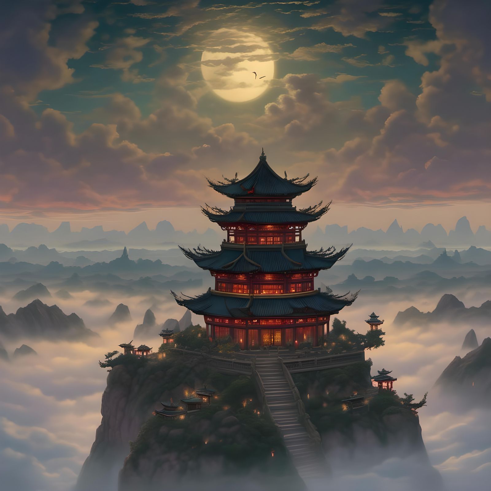 Great Wall of China at Twilight Under Stars