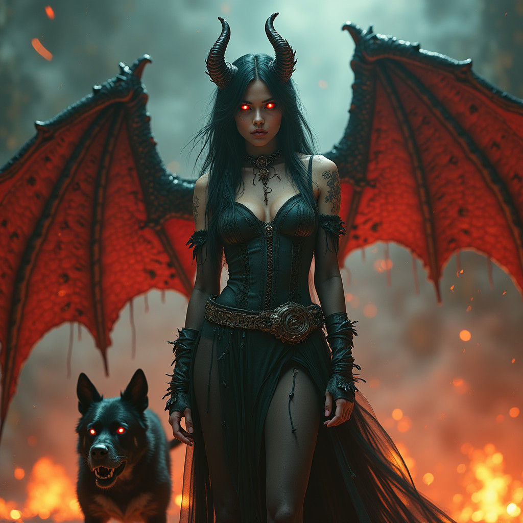 Billie Eilish as a Demon in a Dark Inferno