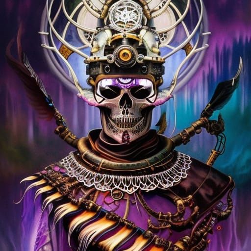 Steampunk Skeleton Shaman Liquid Ink Portrait