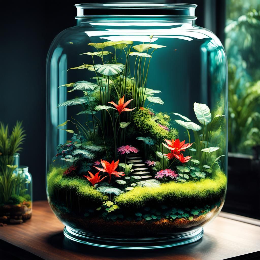 Miniature Flower Metropolis in Cracked Glass Jar