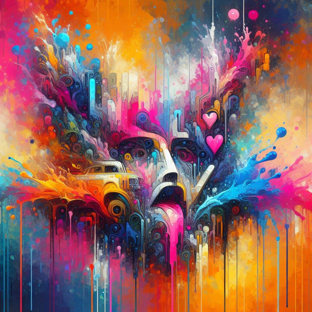 Vibrant Graffiti Art with Melting Gouache Effect
