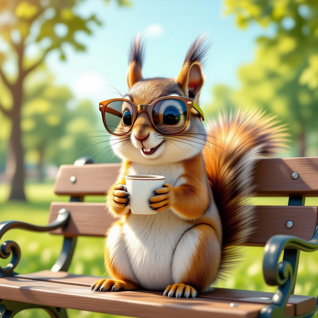 Playful Squirrel in Sunglasses with Coffee