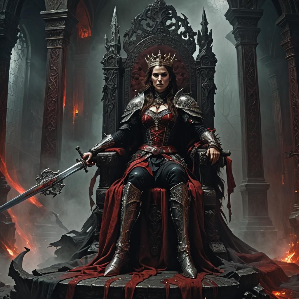 Sinister Princess on Sword Throne, Dark Fantasy Art
