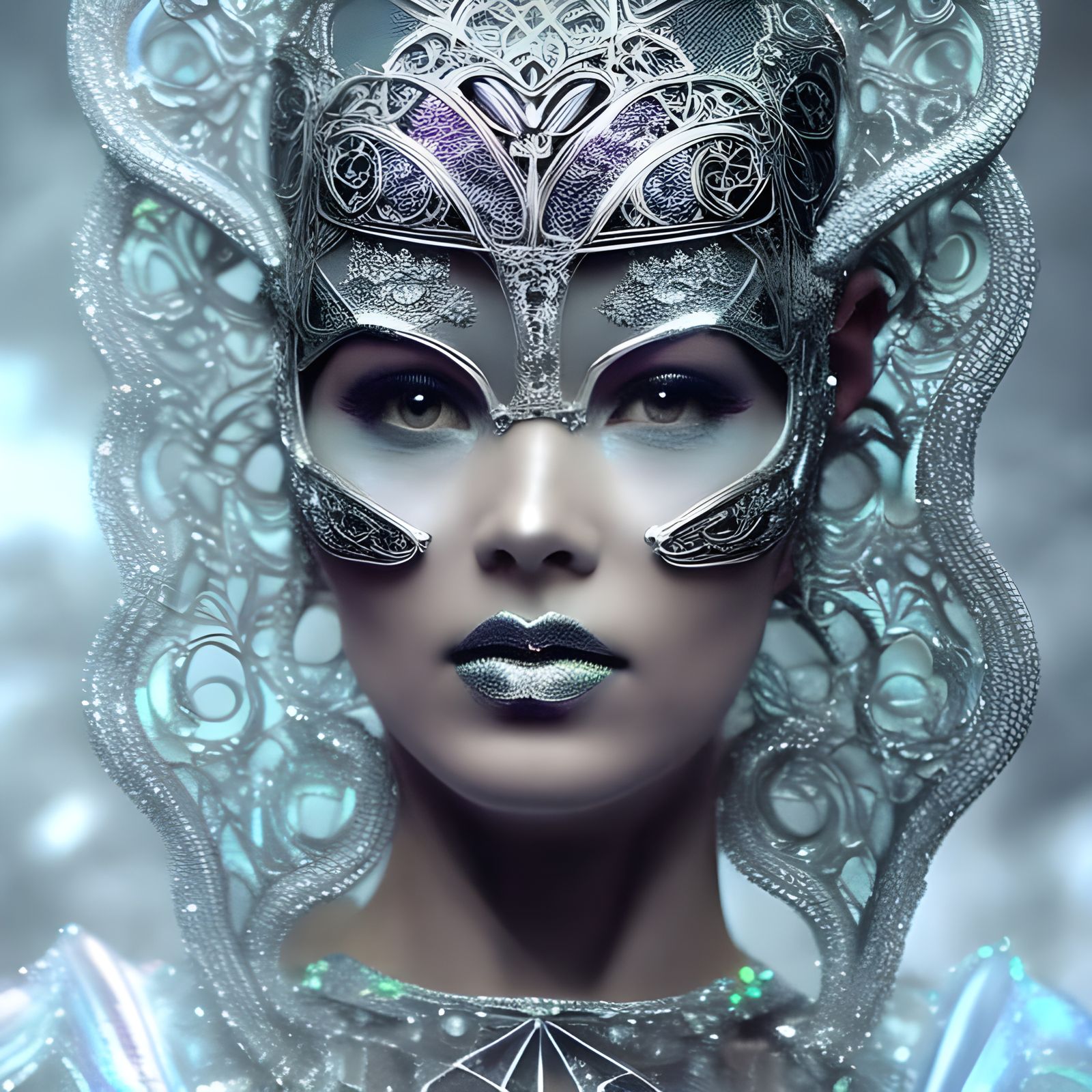 Alien Beauty in Iridescent Glass Armor: Vintage Photo