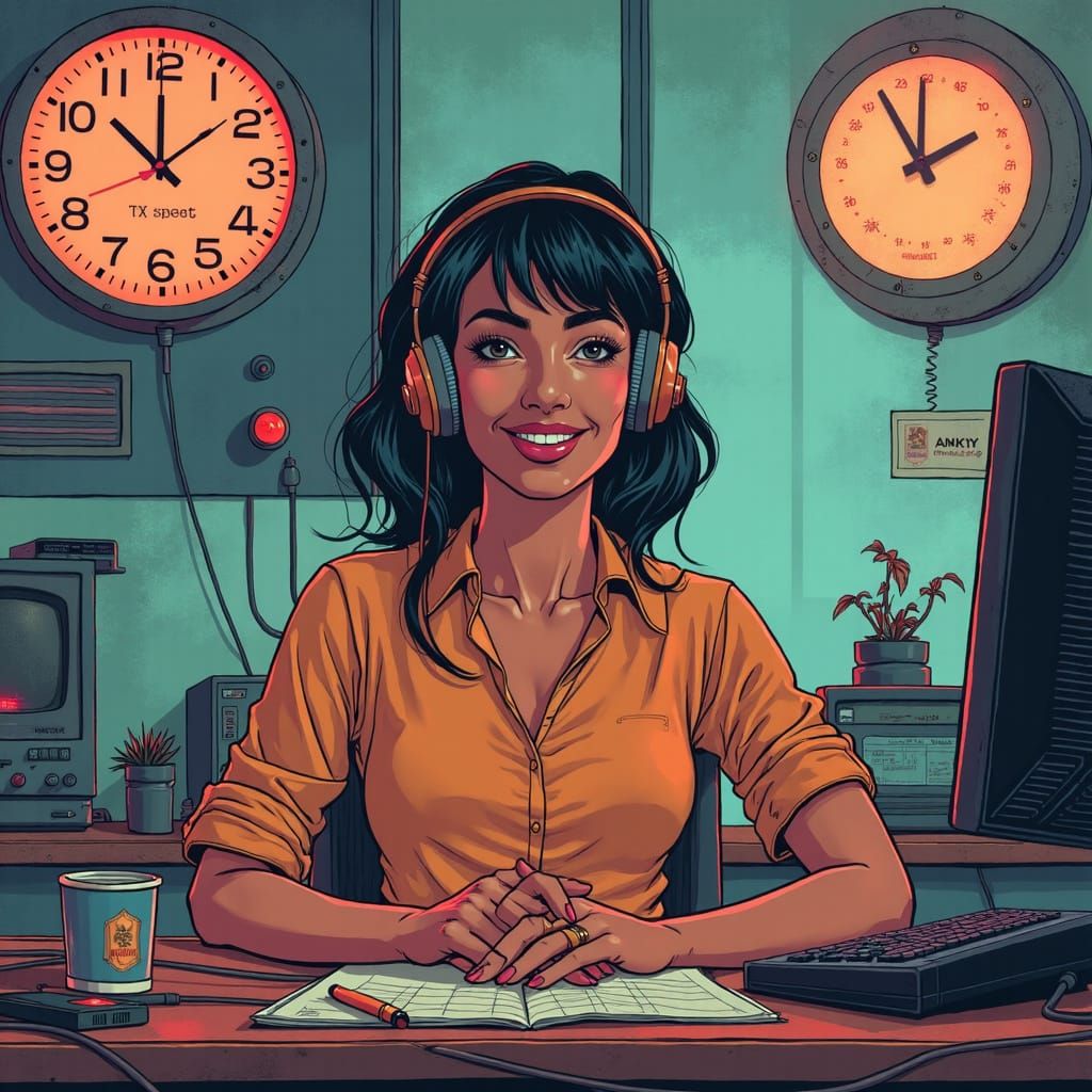 Retro-Futuristic Call Center Agent in 80s Style
