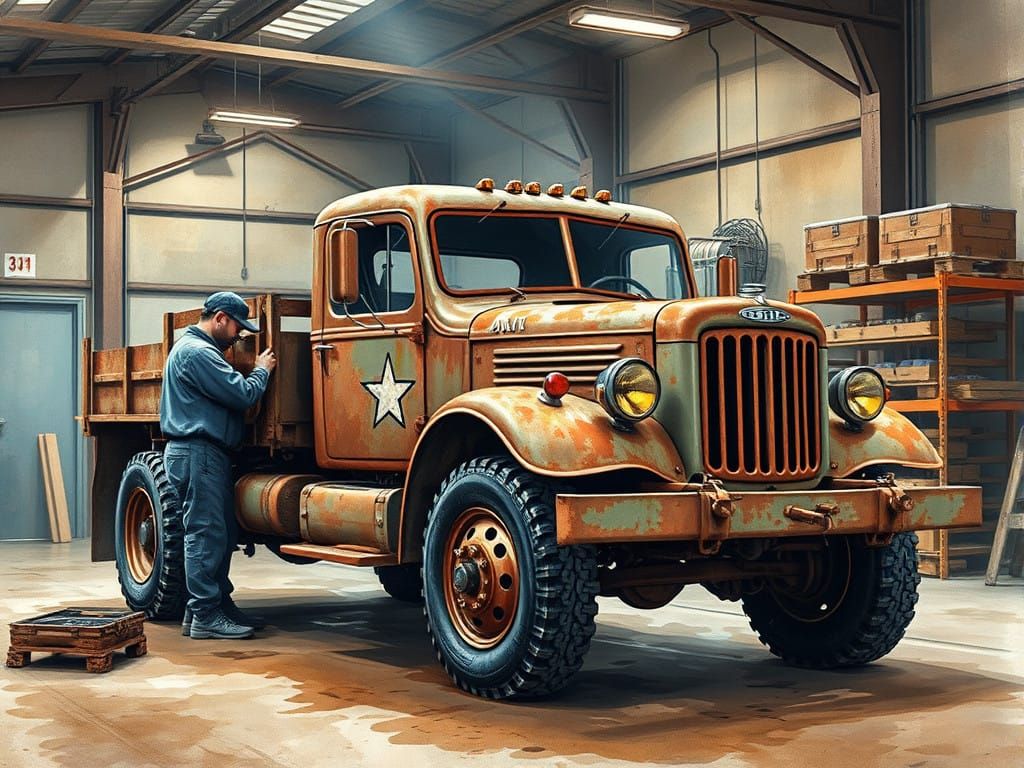 Dramatic Watercolor Illustration of a Vintage American Army....