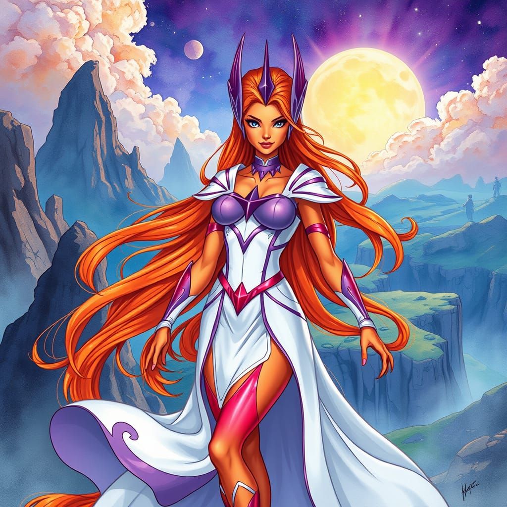 Heroic Starfire in Dreamlike Landscape, Artistic Digital Art