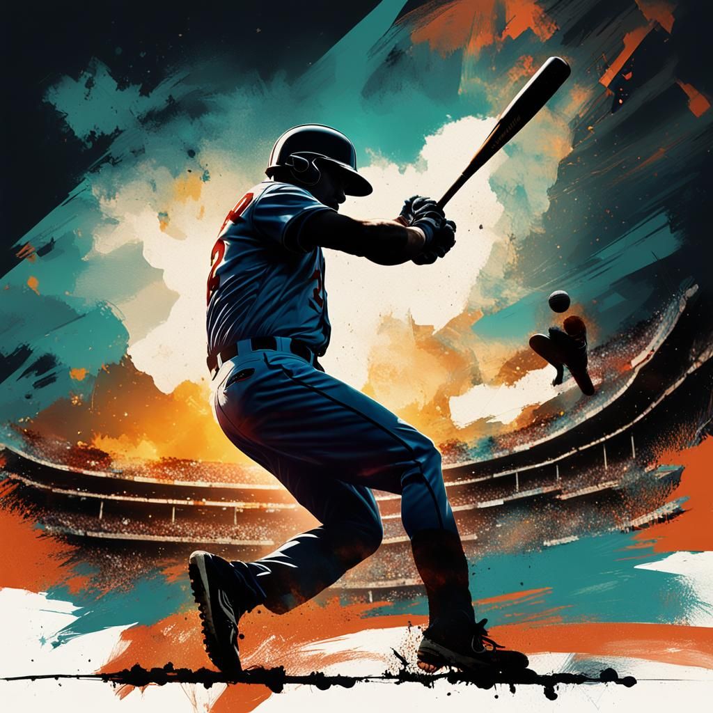 Baseball Player Silhouette Double Exposure in Polychromatic ...