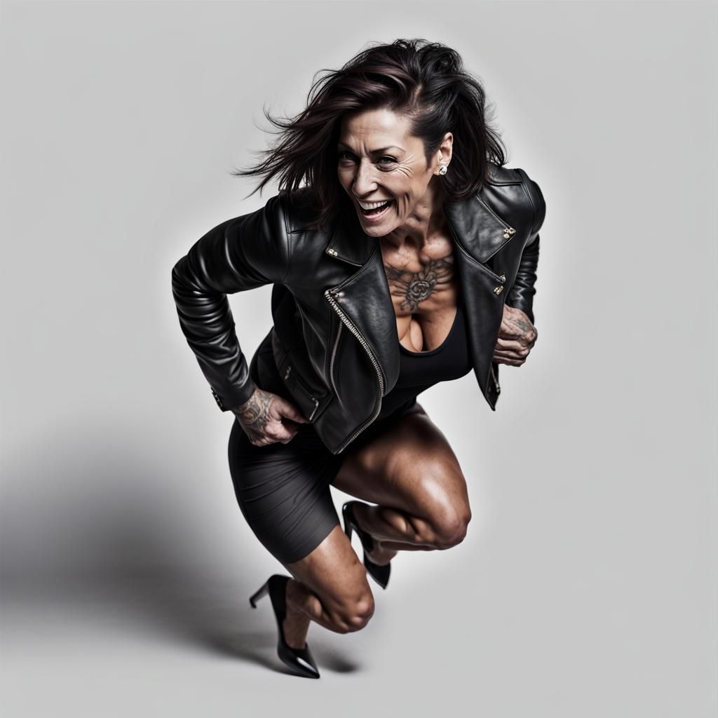 Ripped Female Bodybuilder Portrait with Tattoos