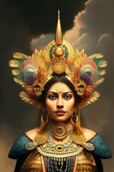 Aztec Water Goddess Chalchiuhtlicue: Hyperdetailed Portrait