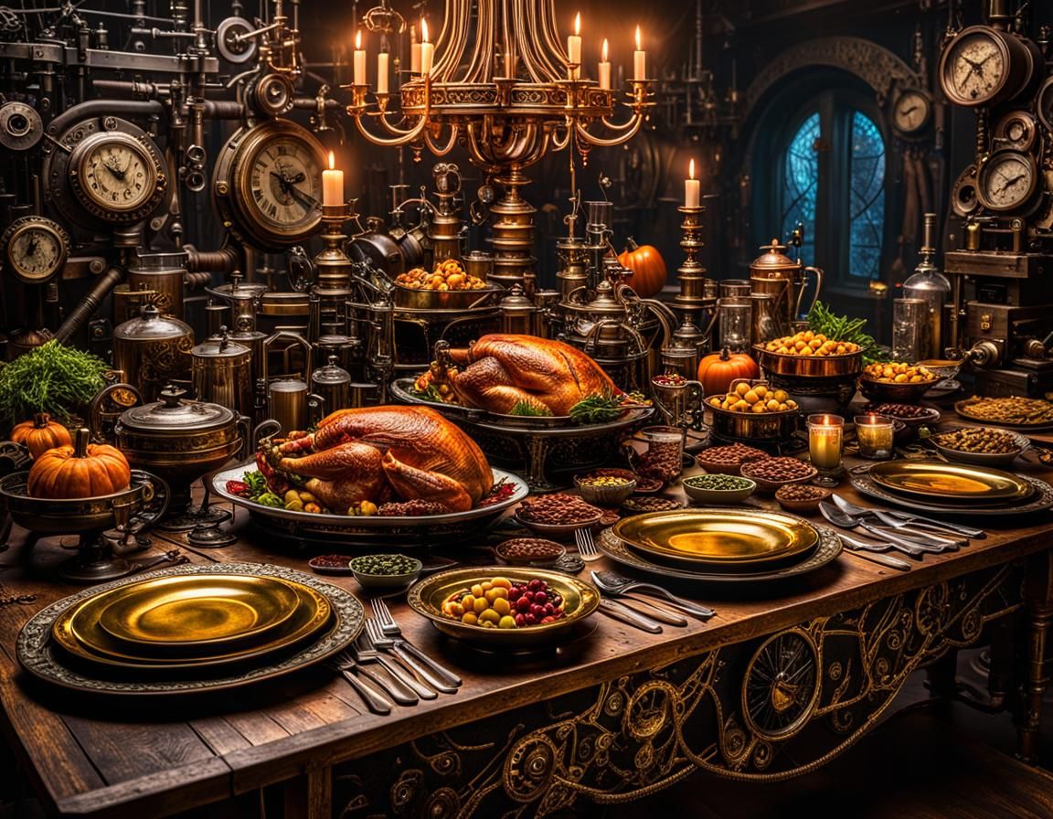 Steampunk Viking Thanksgiving Feast in Vivid Color