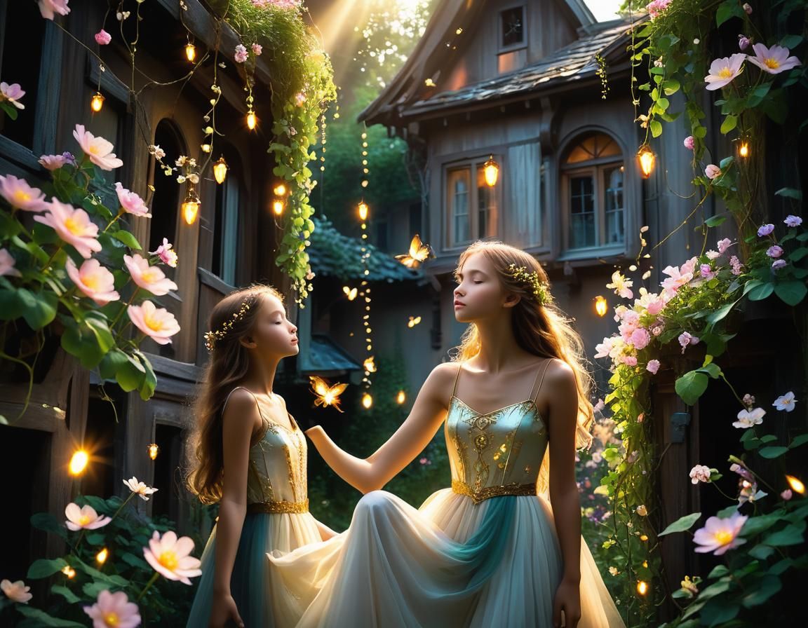 Enchanted Garden Aglow with Fireflies: Whimsical Art