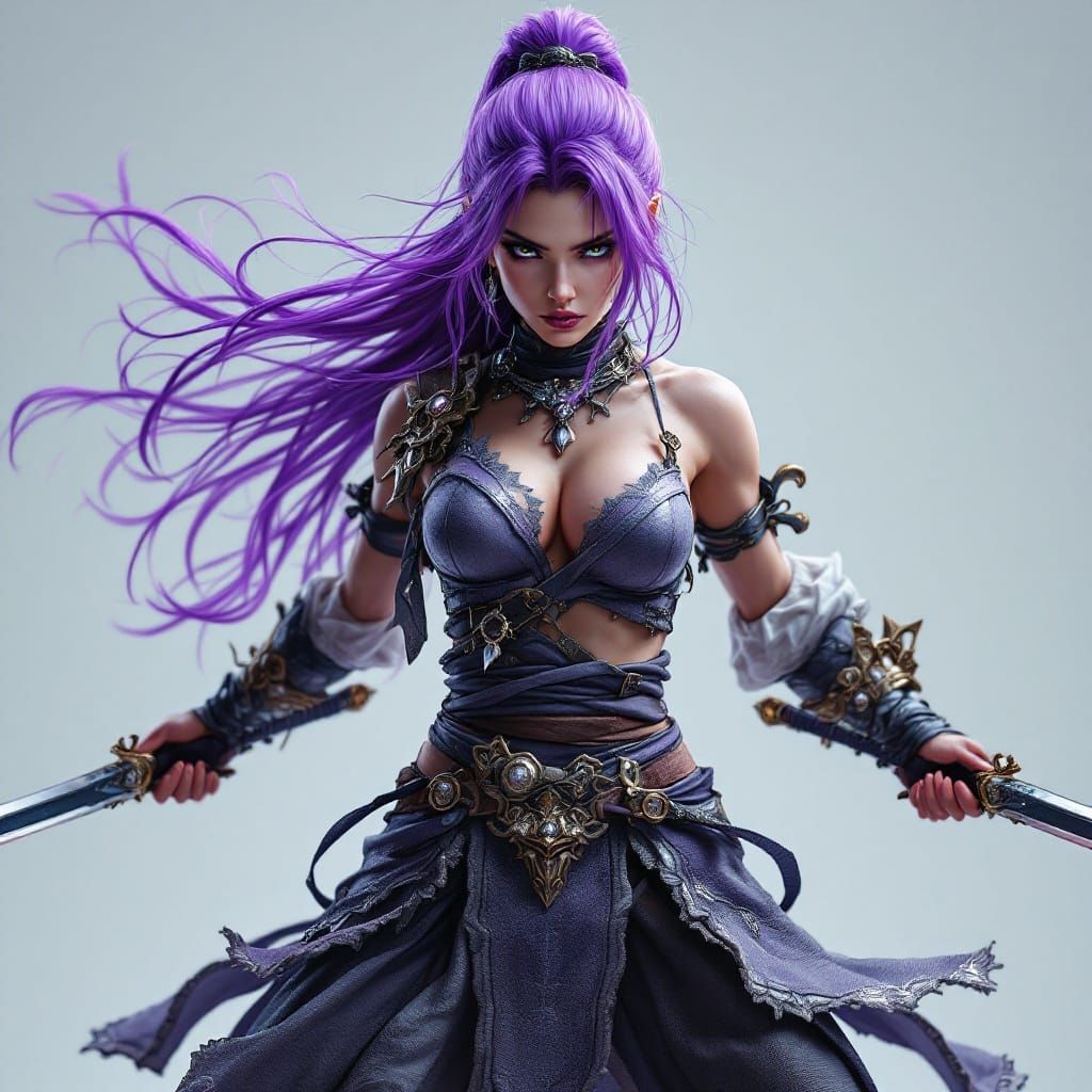 Ultra Realistic Female Warrior in Fierce Fighting Stance