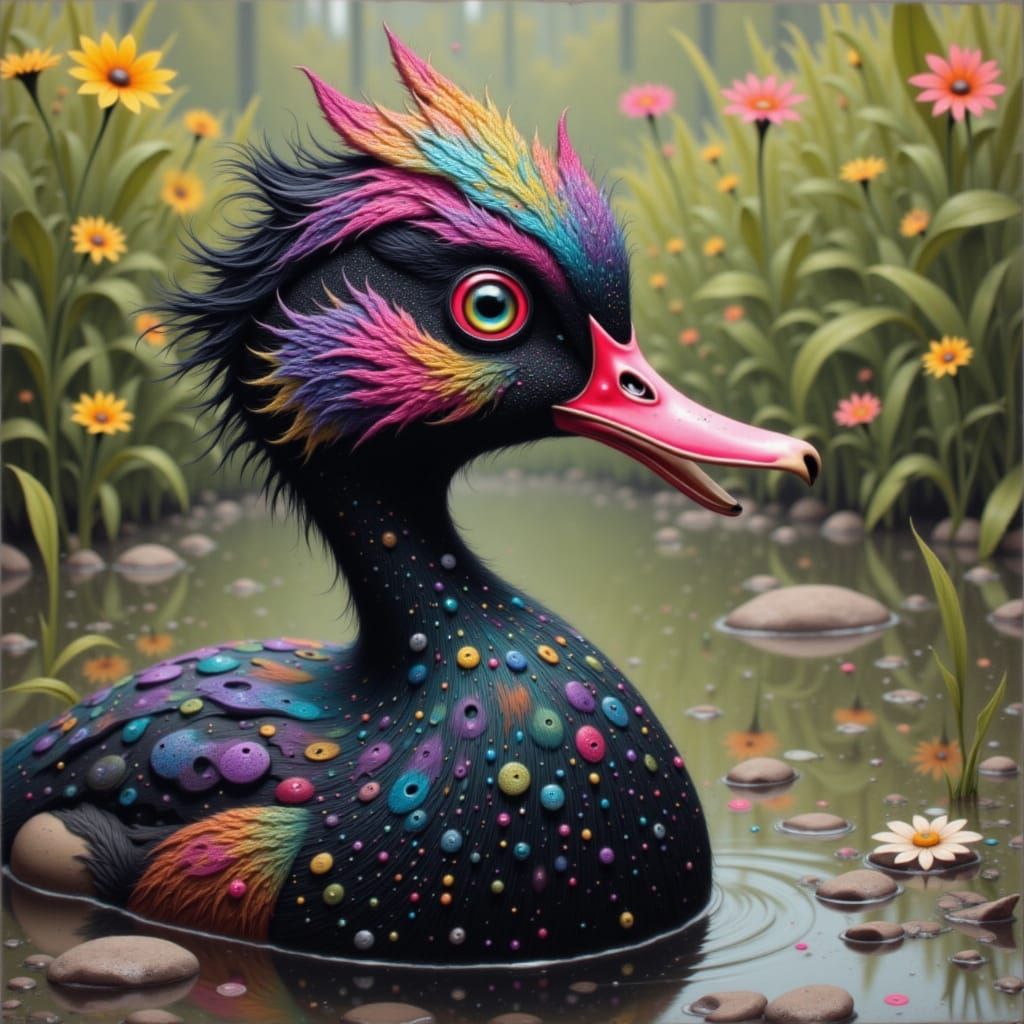Black-Bottomed Duck in Mardi Gras Mask: Graffiti Art