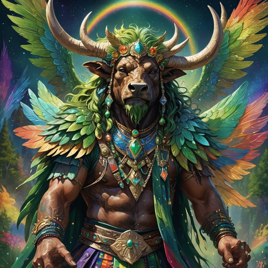 all vibrant greenish rainbow sparkle wings on an anthropomor...