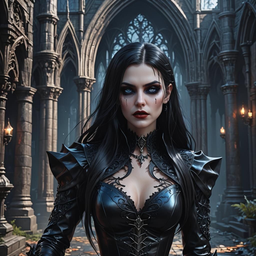 Gothic Vampire Girl with Black PVC Outfit