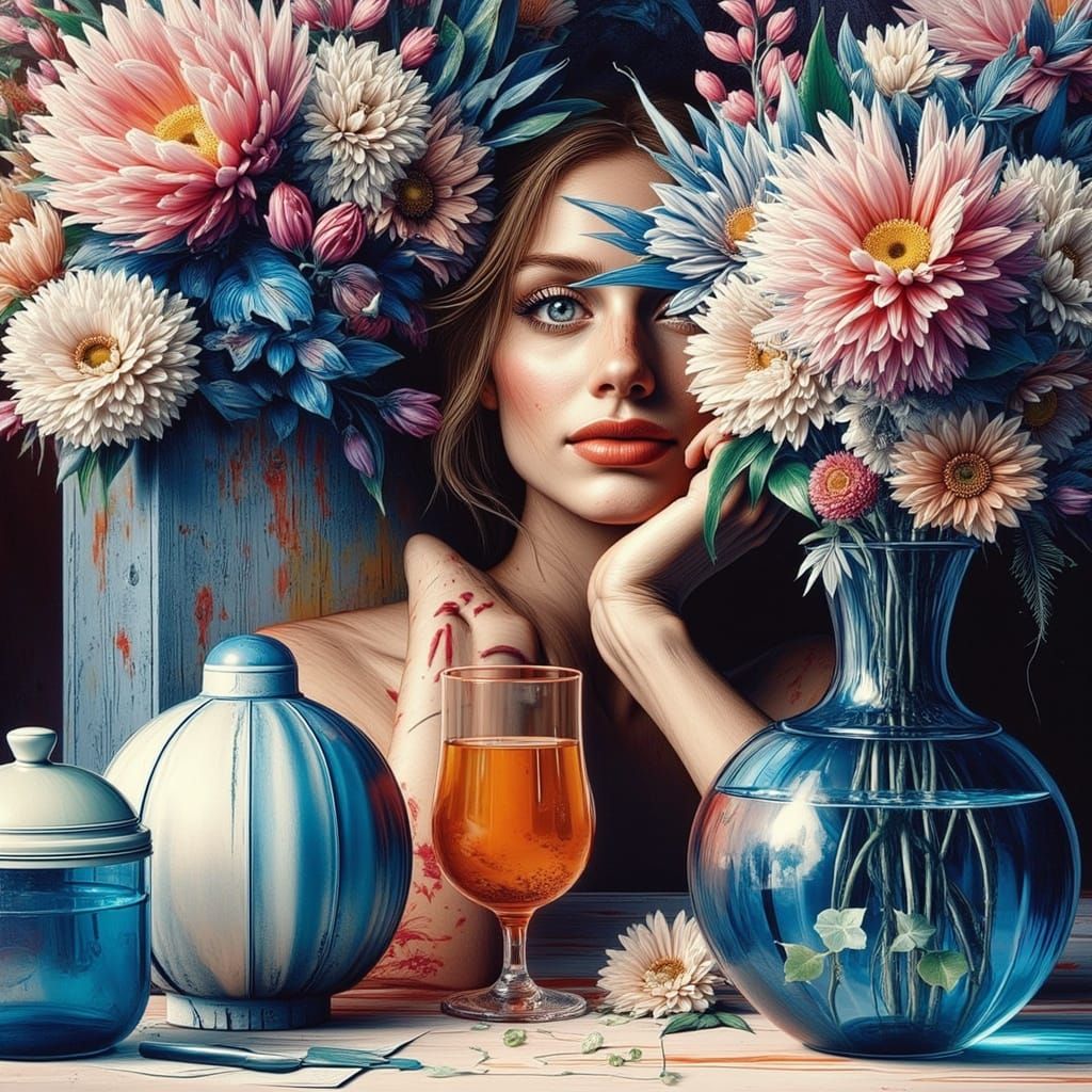 Dreamlike Floral Scene Inspired by Surrealist Masters