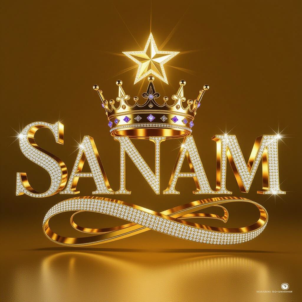 Elegant Gold Name "Sanam" with Crown and Star