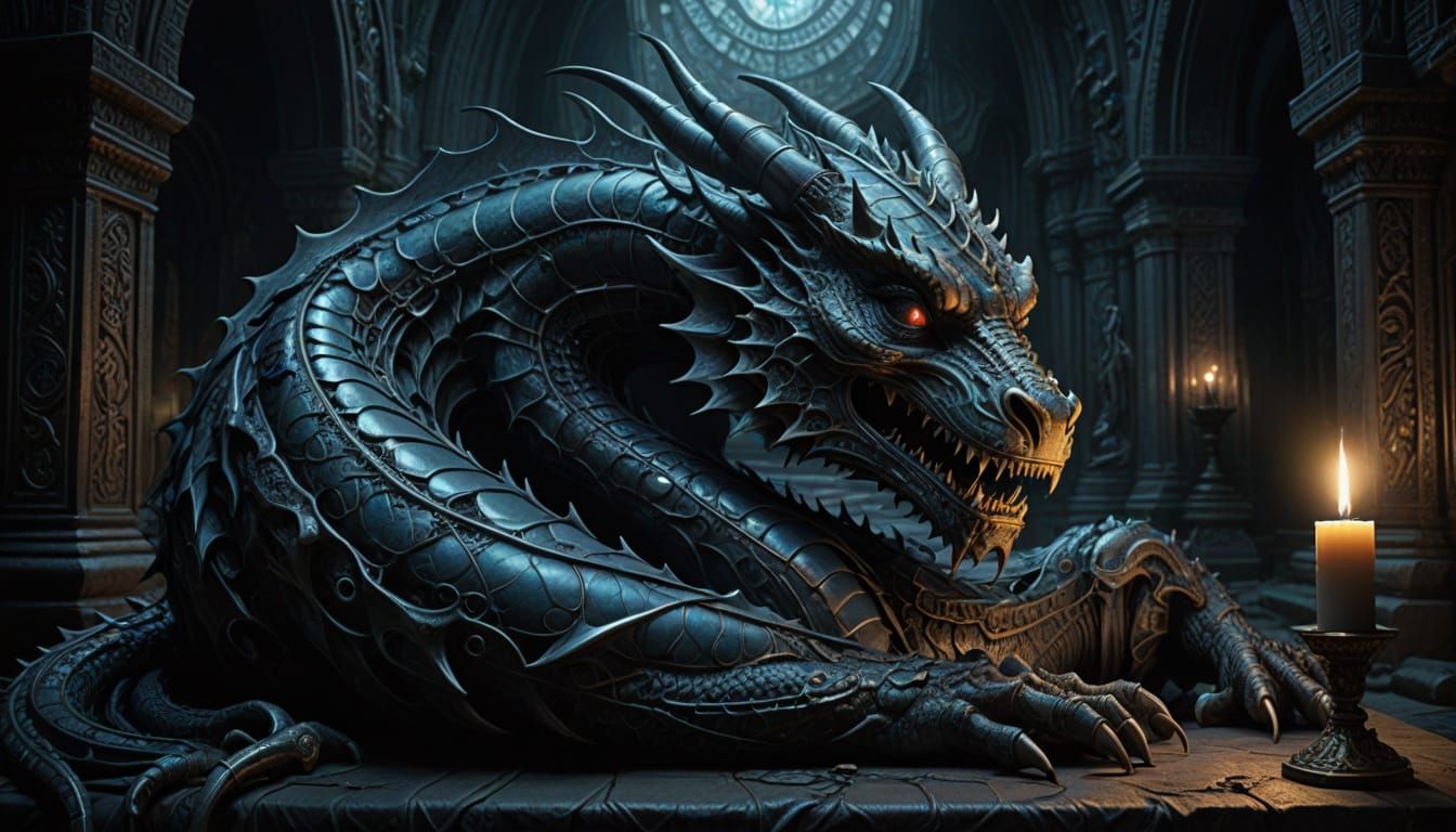 Surreal Gothic Dragon Music Box in Iridescent Splendor