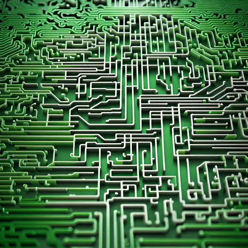 3D Green Computer Circuit Maze: Hyperdetailed View