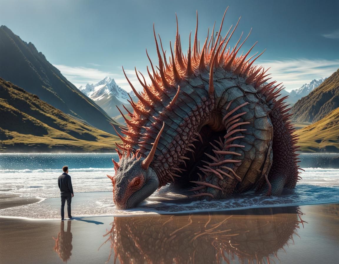 Surreal Beach Creature in New Zealand Landscape
