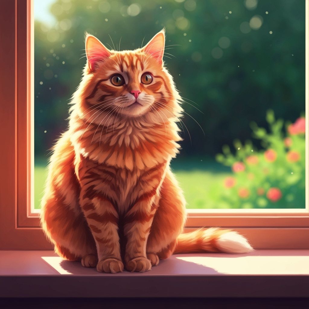 Fluffy Ginger Cat in Warm Sunlight Digital Painting
