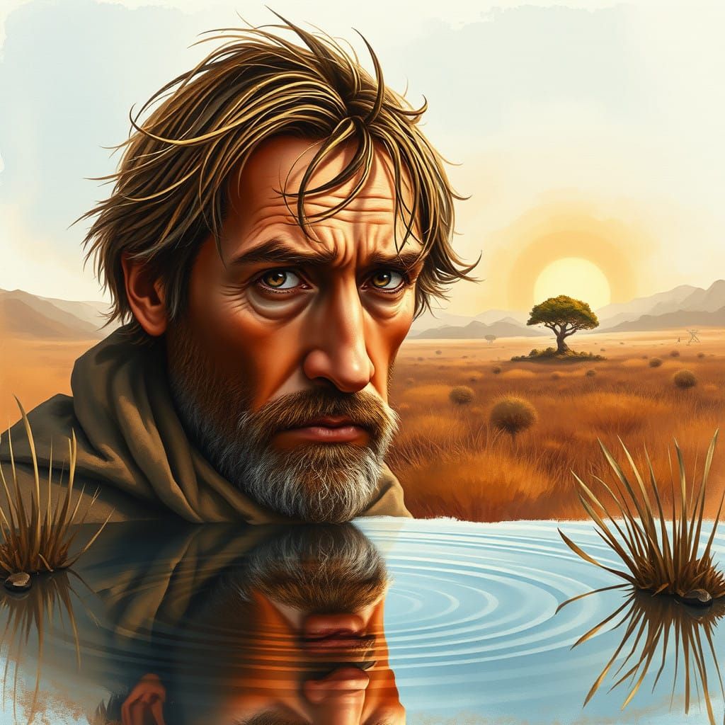 Weary Voyager Amidst an Earth-Toned Landscape