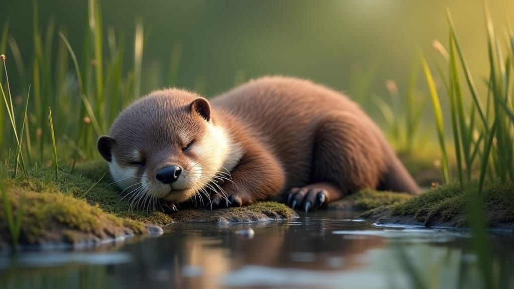 Realistic Otter in Serene Brush Landscape