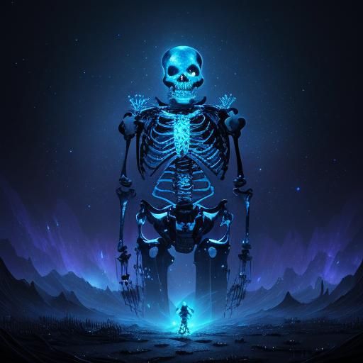 Glowing Hello Kitty Skeleton in Fantasy Galaxy