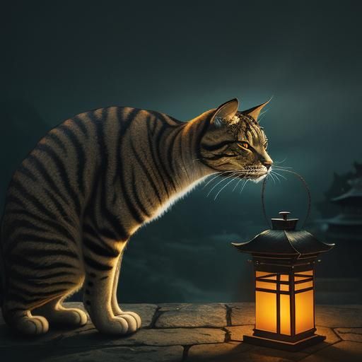 Heroic Kung Fu Cat in Ancient Temple