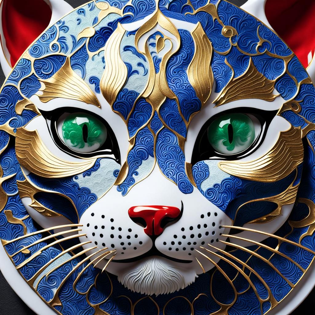 Papercut Cat with Porcelain and Gold Details