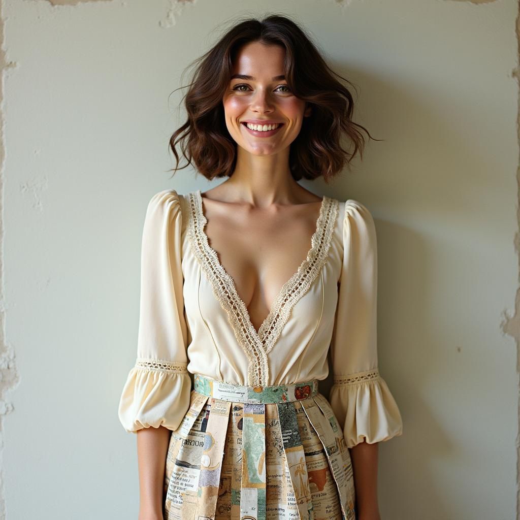 Woman in Papier-Mâché Outfit, Collage Art