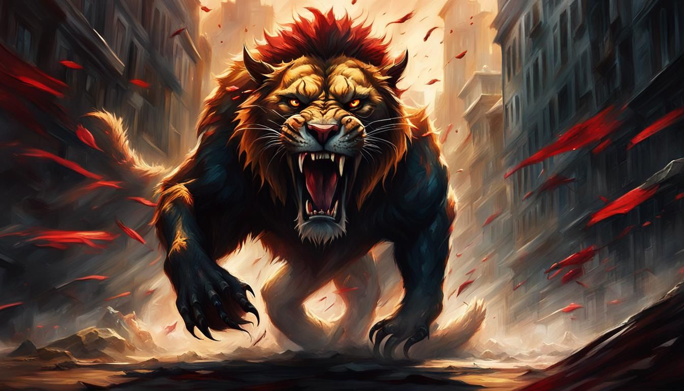 Fearsome Beast Unleashes a Mighty Roar as Oil Painting