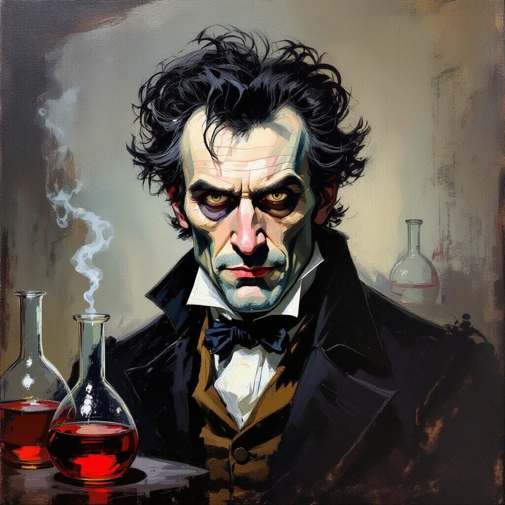 Dr. Jekyll Portrait in Rembrandt Style Chiaroscuro