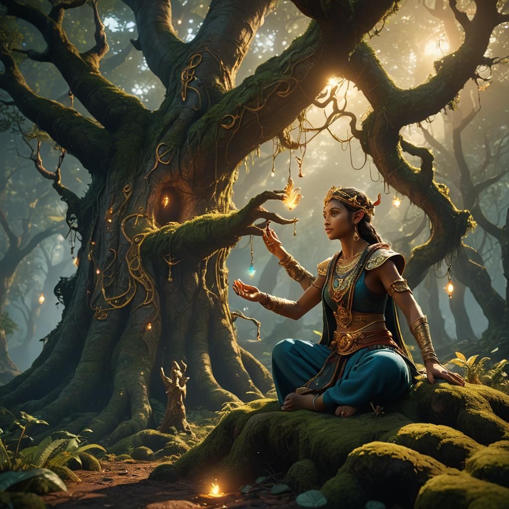 Genie and Fairy in Mystical Forest Concept Art