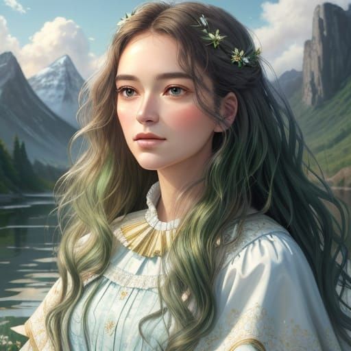 Romantic Realism: Young Woman in Oil Painting Style