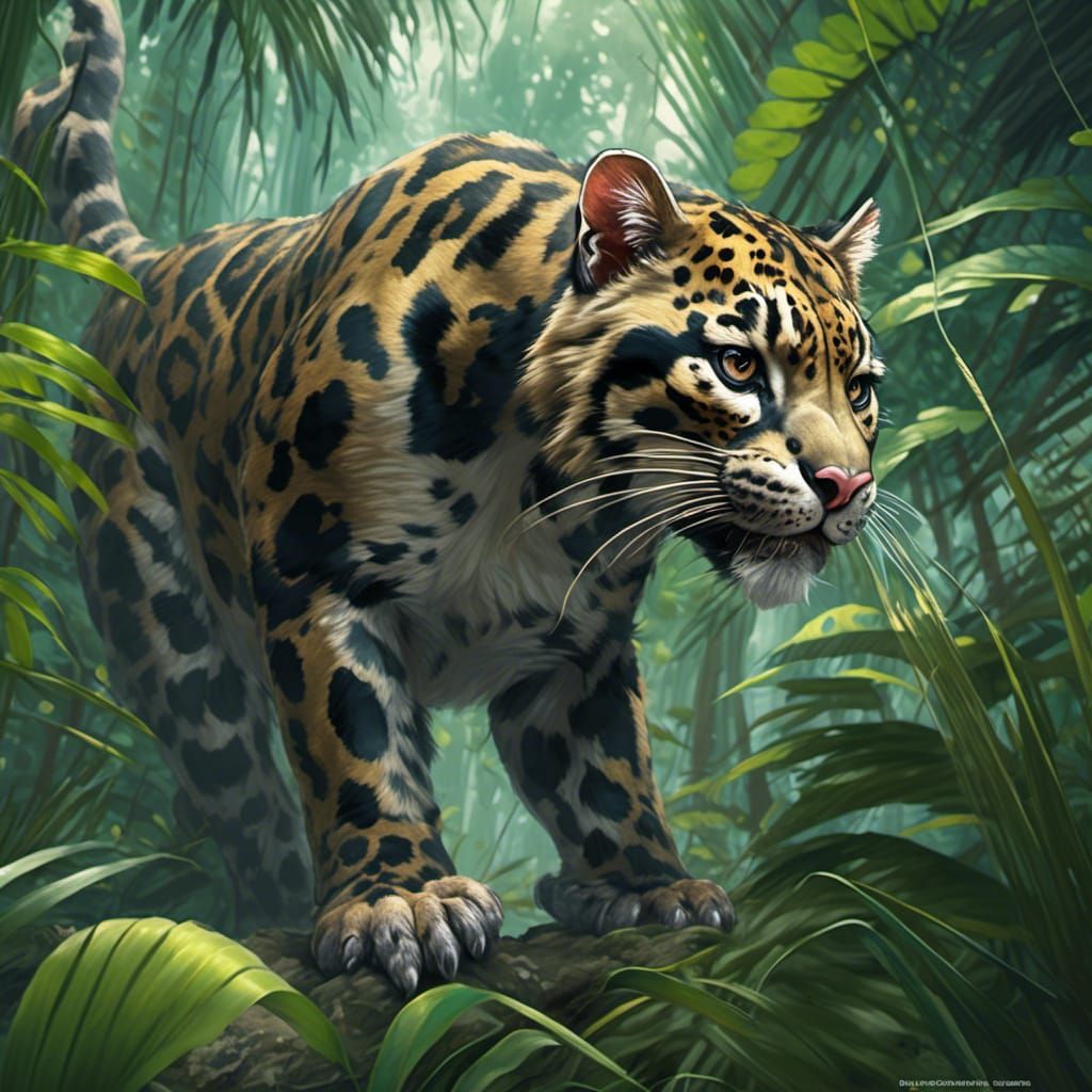 Hyperreal Clouded Leopard in Japanese Jungle Landscape
