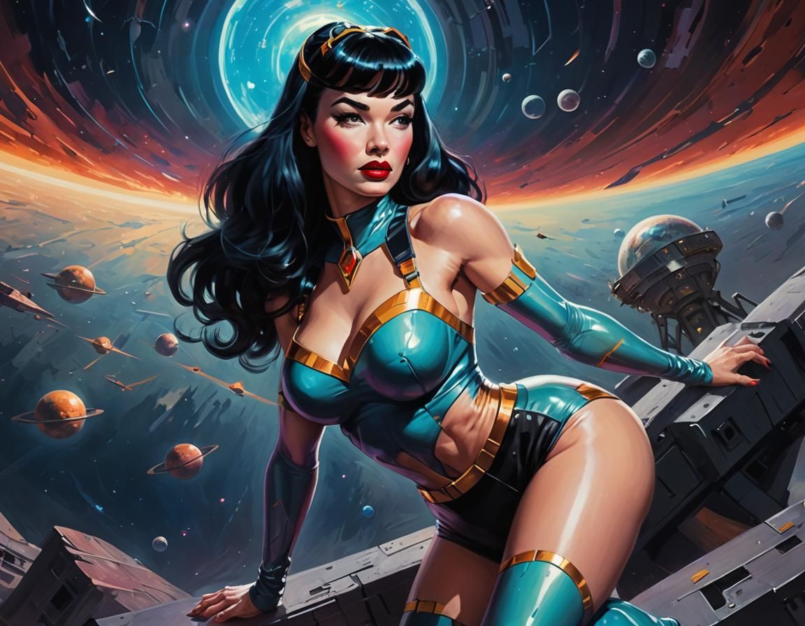 Solarpunk Sci-Fi Pinup on Alien Planet