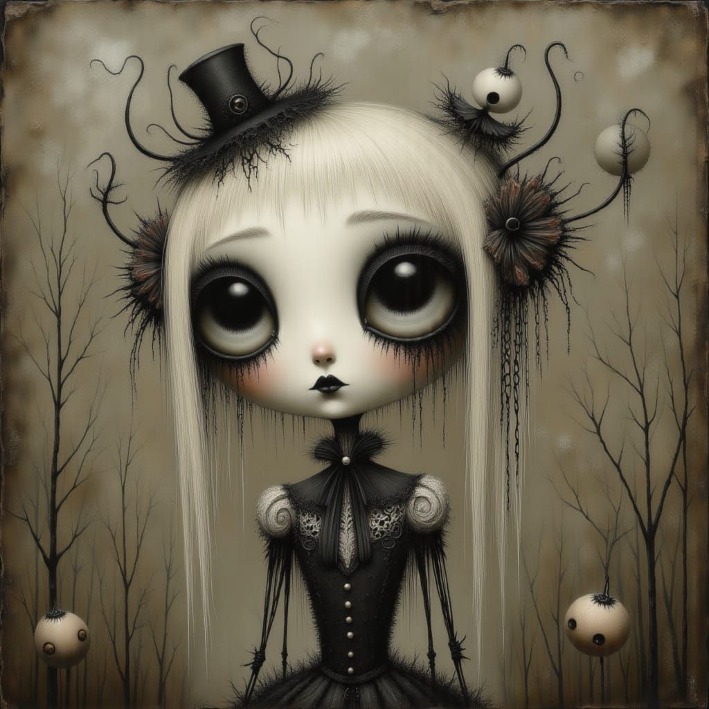 Eerie Lace Figure in Dark Whimsical Style