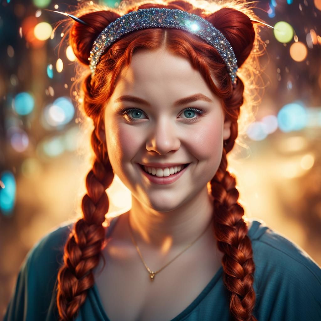 Smiling Redhead with Cat Ears: 3D Portrait