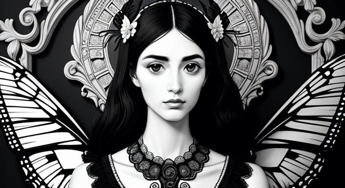 Butterfly Woman Portrait in Fornasetti Style
