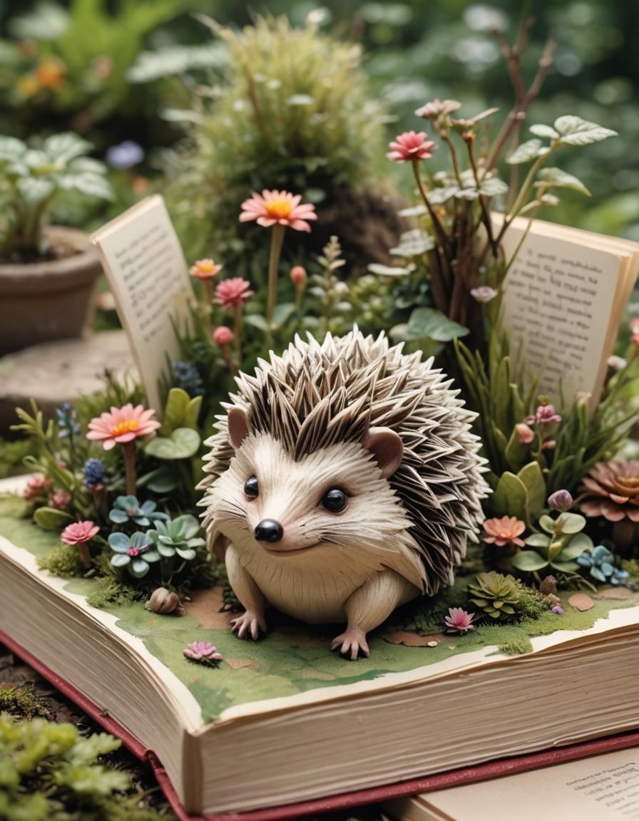 Pop-Up Book Fairy Garden Hedgehog in Tilt-Shift