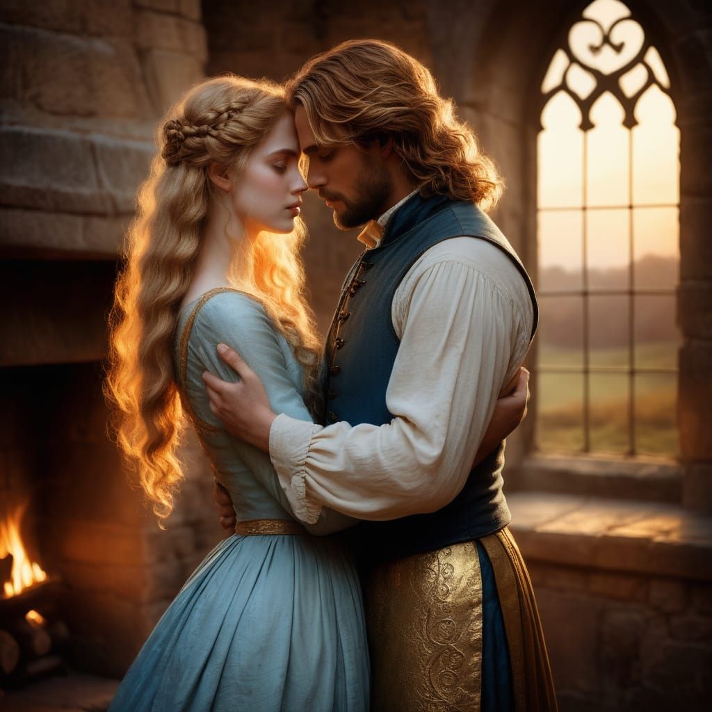 Romantic Gothic Couple by the Fireplace