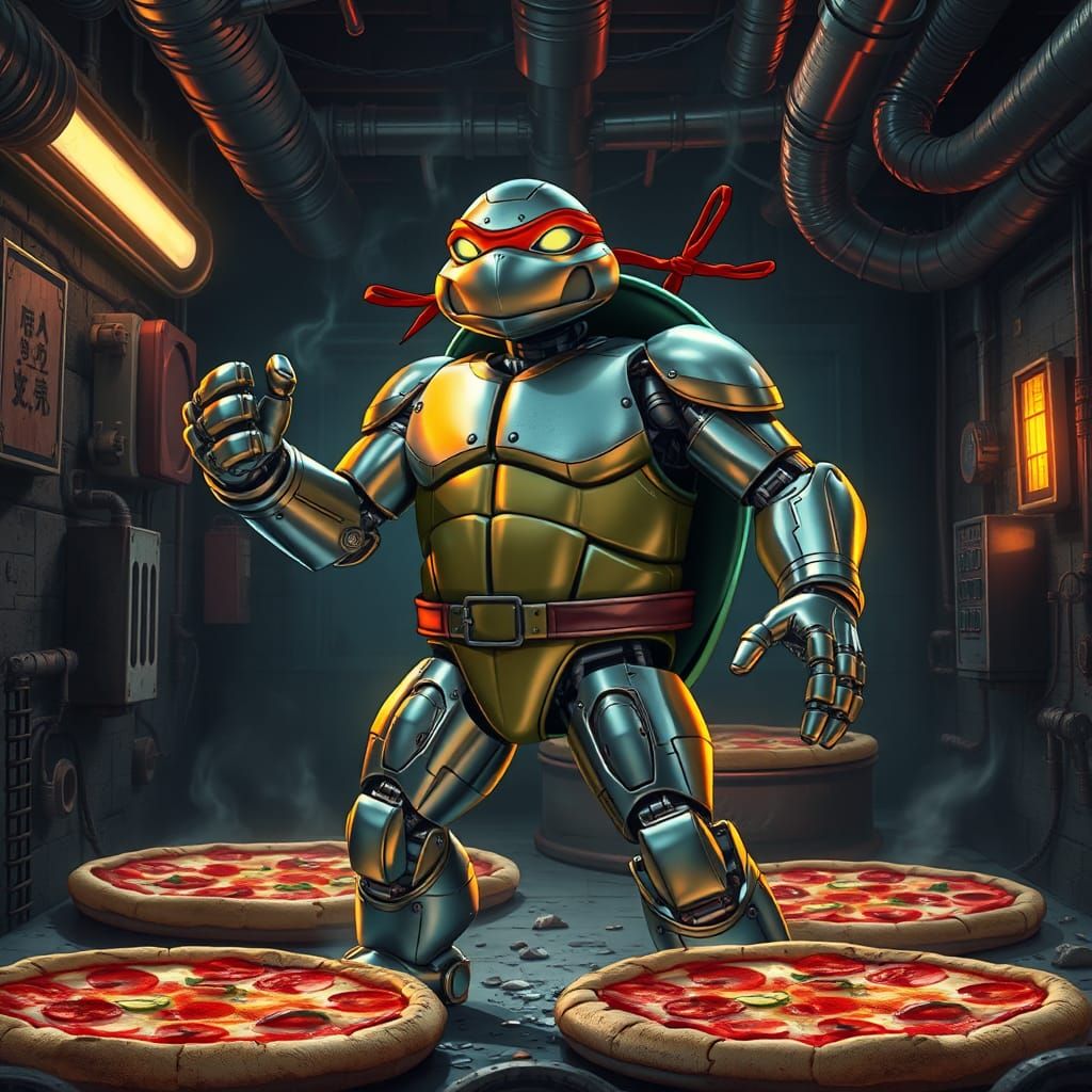 Robotic Michaelangelo in Sewer: Jim Lee Comic Style